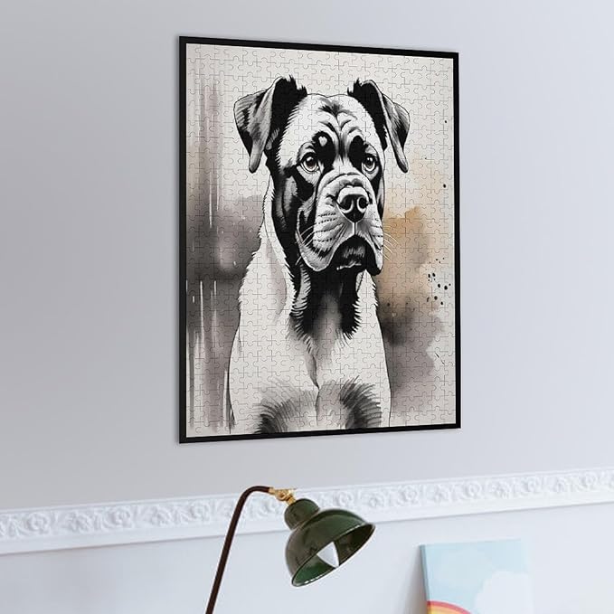 Boxer Dog Portrait Animal Wooden Puzzle 500 Pieces Jigsaw Puzzles for Adults Puzzle Educational Toys Challenging Fun Games Gifts for Elders Kids Family and Friends