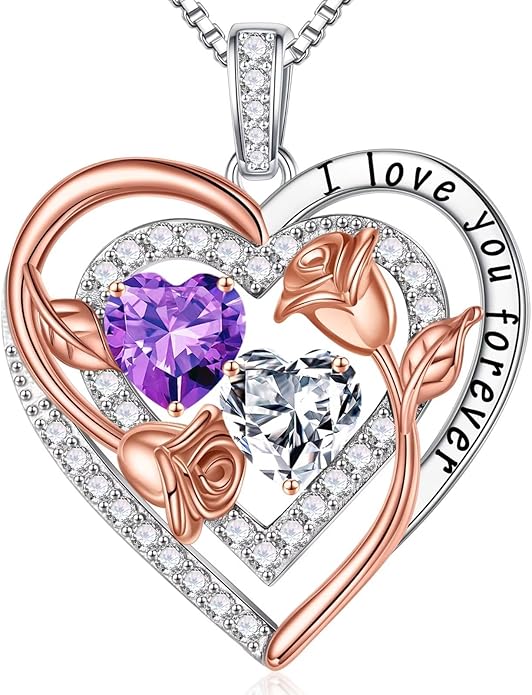 Iefil Valentines Day Gifts for Her - Sterling Silver Birthstone Necklace Anniversary Birthday Gifts for Her Wife Mom Daughter