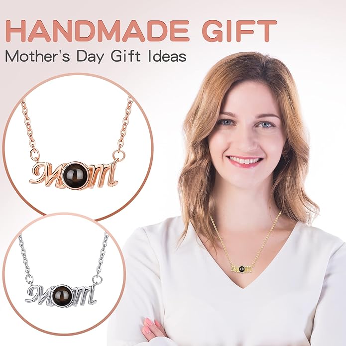 SUPHELPU Personalized Mother's Day Gifts for Mom From Daughter - Custom Photo Necklace With Picture Inside - Projection Necklace for Mom - Memorial Gift