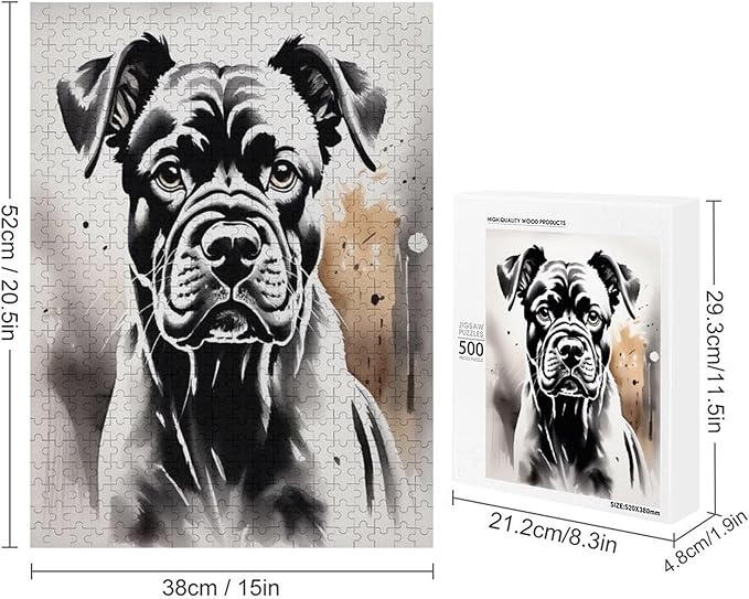 Jigsaw Puzzles for Adults 500 Piece - Boxer Dog Portrait Animal Themed Wooden Puzzles，Stress Relief Games，Puzzle Games Challenge Puzzles，Educational Games，Family Puzzles