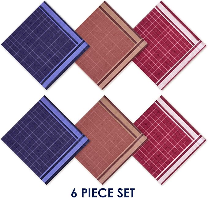 Zenssia Pure Cotton Men's Soft Handkerchiefs Assorted Color Pack of 6 Gift Set