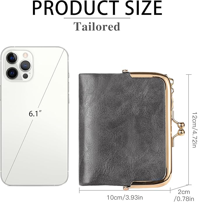 Wallet Women Small RFID Blocking Bifold Leather Wallets for Women Vintage Coin Purse With Zipper and Kiss Lock