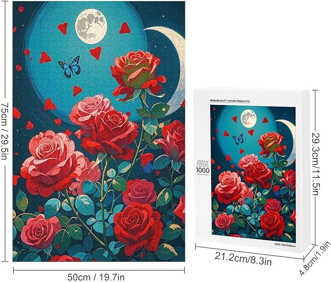 Jigsaw Puzzles for Adults 1000 Piece - Butterfly Red Rose Garden Wooden Puzzles, Puzzle Games, Stress Relief Games, Funny Puzzles，Unique Gifts for Wall Art，Family Puzzles