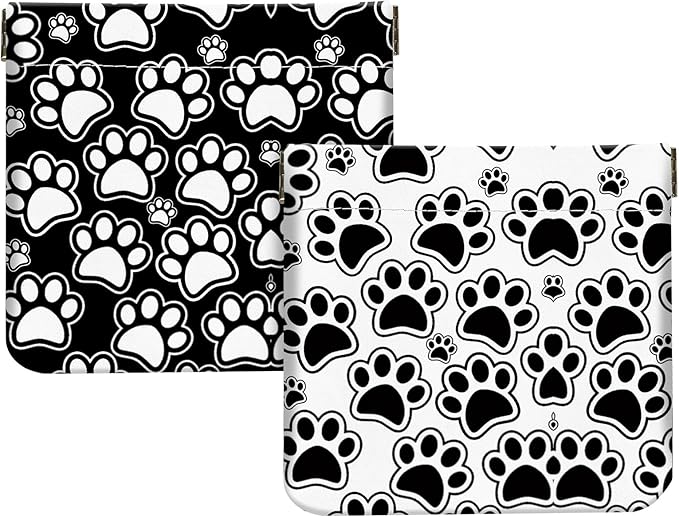 2Pcs PU Leather Small Squeeze Coin Purse Pouch Mini coin Bag Unique And Cute Wallet Cosmetic Bags Change Bag For Women Girls Men Black and white paw prints