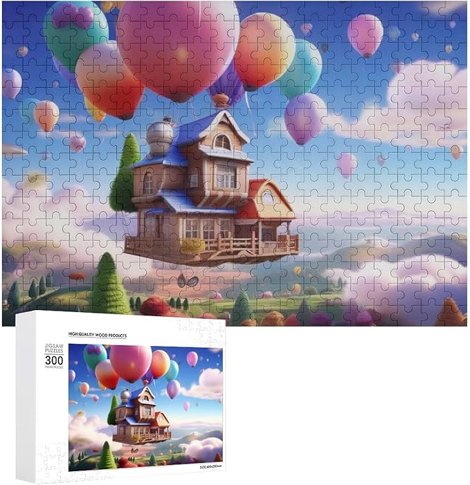 Wooden Puzzle - Floating House Jigsaw Puzzles，Wooden Puzzles for Adults 300 Pieces Challenge Puzzles，Educational Games，Family Puzzles，Unique Gifts for Wall Art,Funnny Puzzles
