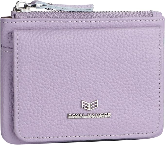 Royal Bagger Genuine Leather Women's Coin Purse - RFID Blocking Small Wallet, Casual Zipper Change Pouch for Daily Use 3200 (Light Purple)