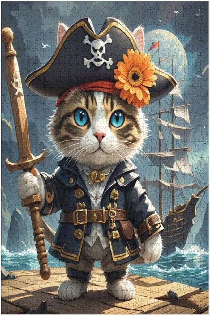 Wooden Puzzle - Classic Pirate Cat Leader Jigsaw Puzzles，Wooden Puzzles for Adults 1000 Pieces Challenge Puzzles，Educational Games，Family Puzzles，Unique Gifts for Wall Art