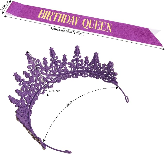 COCIDE Purple Birthday Queen Sash for Women Happy Birthday Crowns Princess Tiaras Sashes for Girl Crystal Party Decorations Rhinestone Headband Supplies Decor