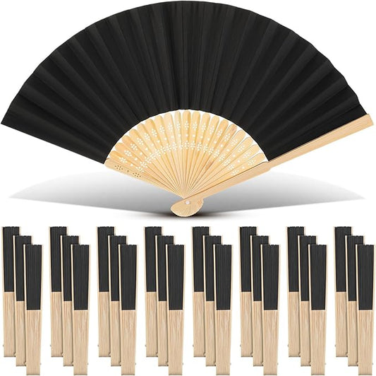 Yinkin 24 Pack Folding Fans Bamboo Handheld Folded Craft Hand Japanese Chinese Fans for Weddings Bridal Dancing Church DIY Decoration Women Gift Party Favors (Black)