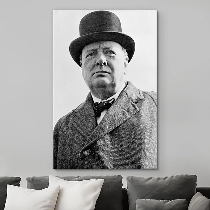 wall26 Canvas Print Wall Art Portrait Winston Churchill People Pop Culture Historical Realism Famous Closeup Colorful Multicolor Classical for Living Room, Bedroom, Office - 32"x48"