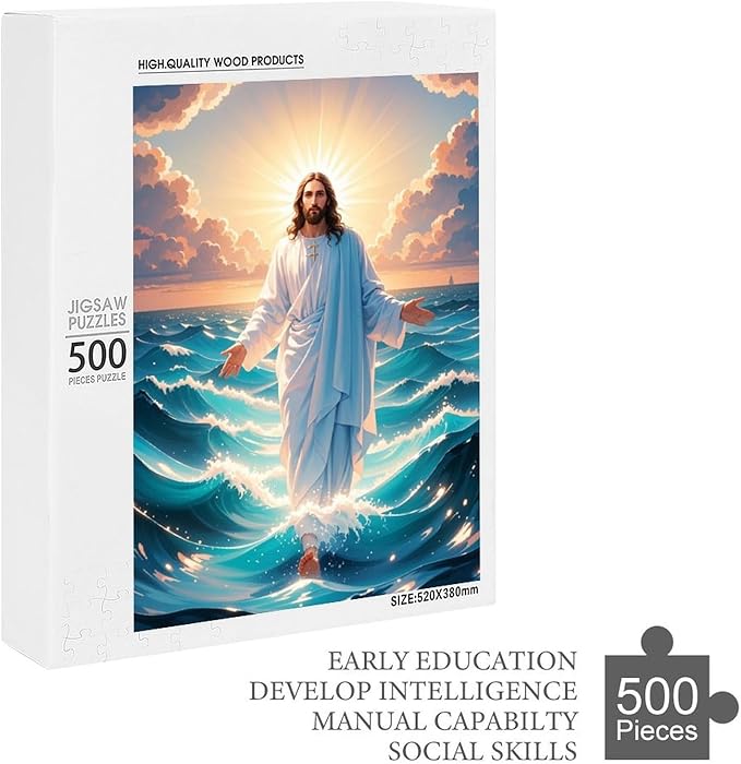Jigsaw Puzzles for Adults 500 Piece - Jesus Walk On Sea Wooden Puzzle，Funny Puzzle，Unique Gifts for Wall Art ，Family Puzzles，Educational Games，Challenge Puzzles