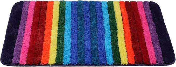 NIENLCIP Rainbow Bath Mat Colorful Striped Floor Bathroom Rugs Super Soft and Absorbent Microfiber Plush Bath Rugs with Non-Slip Backing for Bathroom Machine Washable 19"X27"