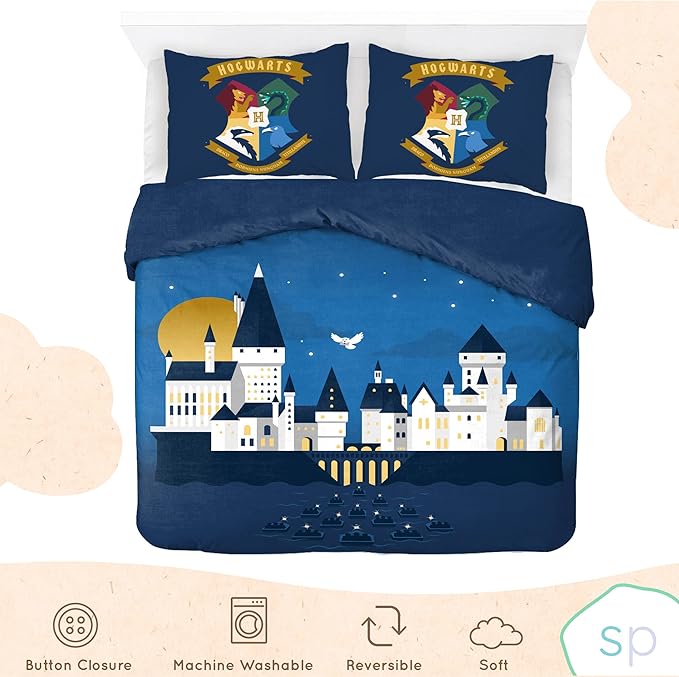 Saturday Park Harry Potter Exploring Hogwarts Full/Queen Duvet Cover & Sham Set - 3 Piece 100% Organic Cotton Duvet Set - GOTS & Oeko-TEX Certified (Harry Potter Official)