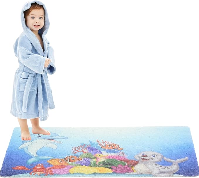 Non Slip Bathtub Mat Shower Mat for Tub - Loofah Bath Mats for Bathroom - 40x16 Bathtub Floor Mat - Textured Anti Slip Bath Mat Without Suction Cups - Secure Mat for Wet Areas (40x16 Dolphin)