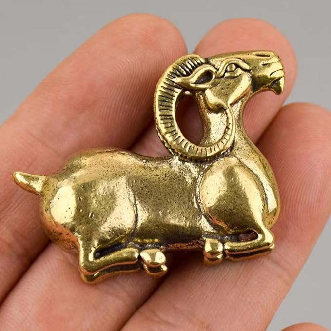 Brass Animals Figurine Decorative,Solid Copper Decorations,Small Brass Metal Statue,Tea Pet Home Decorations, Office Tea Table Statue(2pcs-Goat)