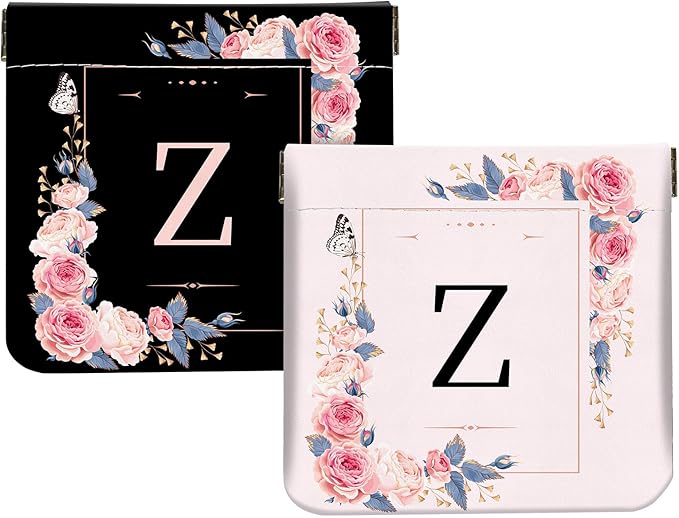 2Pcs Initial Letter PU Leather Small Squeeze Coin Purse Pouch Mini coin Bag Unique And Cute Wallet Cosmetic Bags For Women Girls Men Change Bag Letter Z