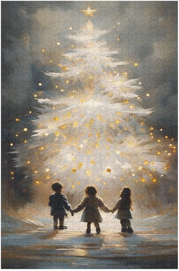 Funny Wooden Puzzle - Glowing Christmas Trees and Wishing Girls Puzzle for Adult 1000 Piece，Wooden Jigsaw Puzzles Art Leisure Game Fun Suitable Family Friends Educational Learning Games Gift