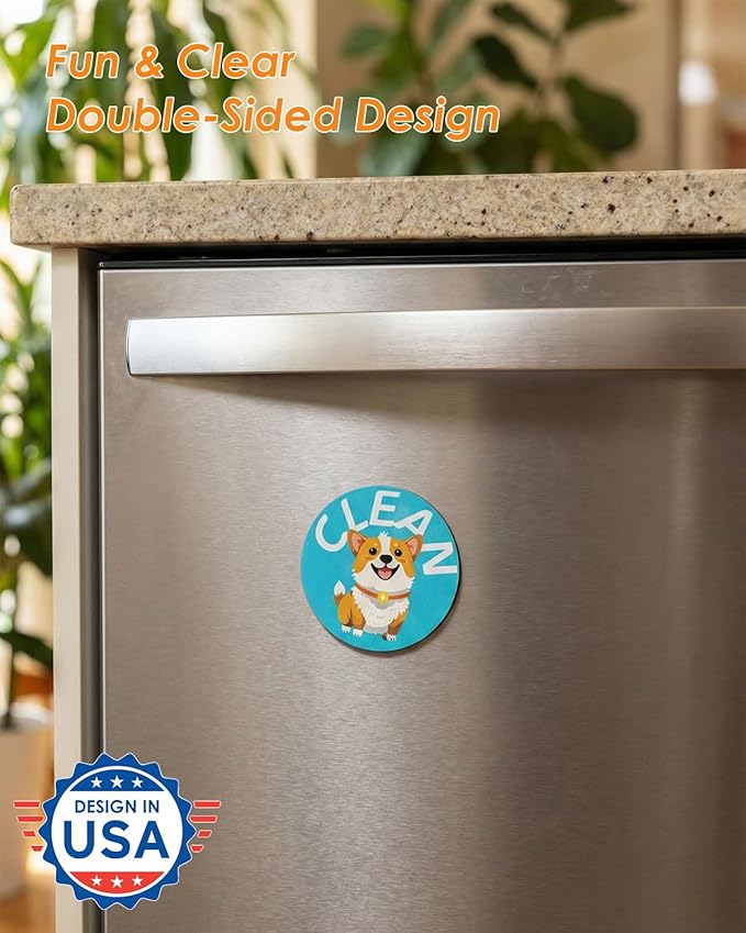HAYVAN Clean Dirty Magnet for Dishwasher, 2 Pack Double-Sided Dishwasher Sign for Stainless Steel - Funny Corgi Cartoon Magnetic Home Kitchen Gadgets - Cute Dog