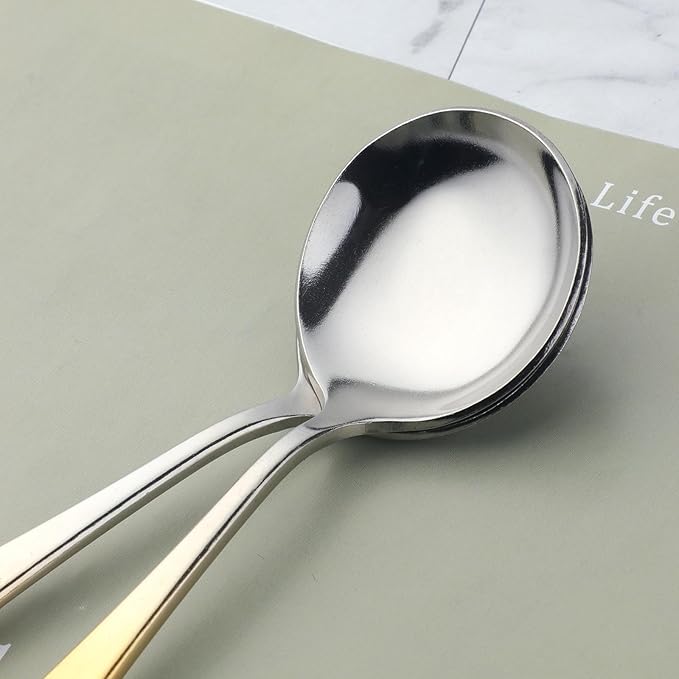 Buyer Star 8 Pieces Stainless Steel Round Soup Spoon, 6.3 Inch Mirror Polished Spoon Cutlery, Dishwasher Safe (Gradual Gold)