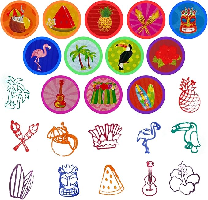 Cinrobiye 24 Pcs Hawaiian Luau Stampers for Boys Girls, Tropical Moana Flamingo Birthday Party Supplies Favors, Classroom Rewards, Carnival Prizes, Goody Bag Pinata Fillers for Summer Aloha Tiki Party