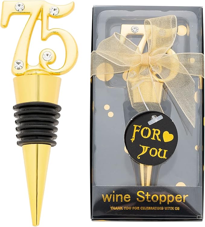 24 Pack 75th BirthdayParty Favors For Guests -75 Years Old Wine Stopper Bottle Stopper With Gift Box For 75th Wedding Anniversary Party Favor Souvenirs Decoration