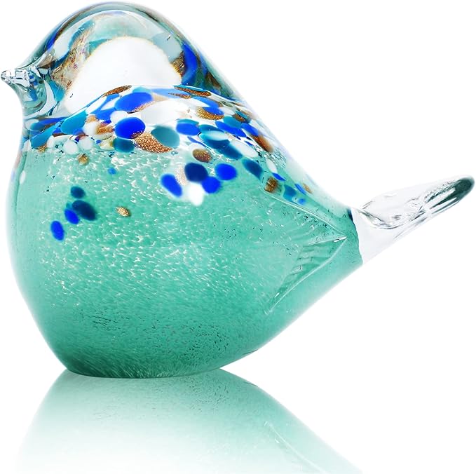 QFkris 7" Big Handmade Glass Bird Figurines Blown Glass Bird Paper Weight Collectibles Art Animal Sculpture Home Table Ornament Decor for Bird Lover