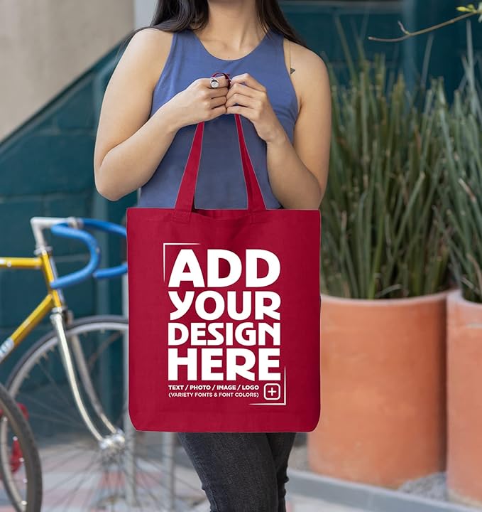 shop4ever Personalized Custom Design Your Own Eco Cotton Tote Reusable Shopping Bag Customizable Gift