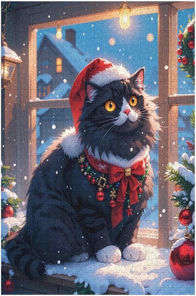 Jigsaw Puzzles for Adults 1000 Piece - Christmas Black Cat Wooden Puzzles, Challenge Puzzles Puzzle Games, Stress Relief Games, Funny Puzzles