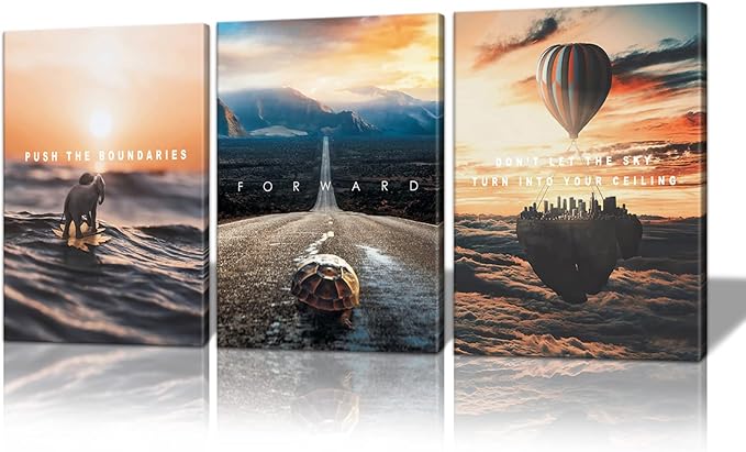 BWSPACE Motivational Canvas Wall Art-Inspirational Wall Art 3 Pieces Wall Art Decorations for Office Living Room and Bedroom Decor