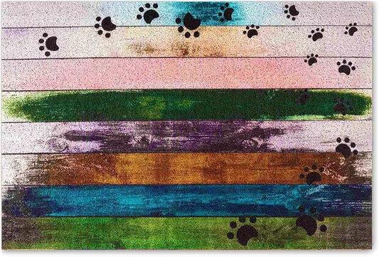 Darkyazi 23.6" x 35.4" Colorful Doormats Entrance Front Door Rug Funny Outdoors/Indoor/Bathroom/Kitchen/Bedroom/Entryway Floor Mats，Non-Slip Polyvinyl Chloride (Dog paw Print-2)