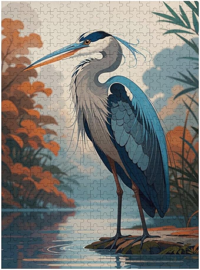 Jigsaw Puzzles for Adults 500 Piece - Blue Heron On The Water Themed Wooden Puzzles Challenge Puzzles，Educational Games，Family Puzzles，Unique Gifts for Wall Art ，Funny Puzzles