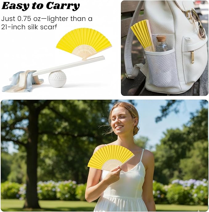 JOHOUSE 12 Pcs Paper Folding Hand Fans, 8.3 Inch Lemon Yellow Paper Fans Handheld Portable Decorative Accessories for Wedding, Lemon Party Decorations, Bridal Shower DIY Crafts
