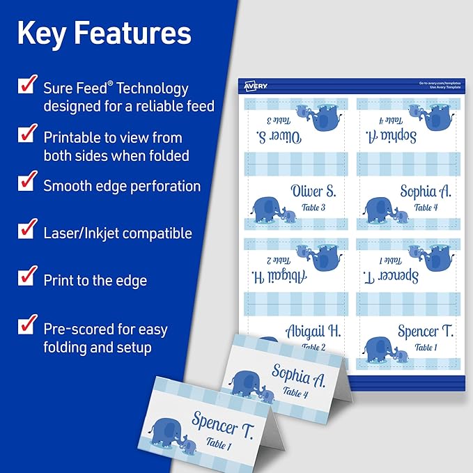 Avery Printable Tent Cards with Sure Feed Technology, 2" x 3.5", Matte White, 2-Pack, Total of 320 Blank Place Cards for Laser or Inkjet Printers (5812)