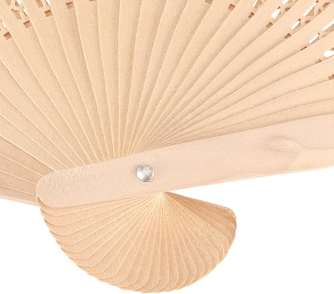JAPCHET 60 Pack 8 Inch Sandalwood Fan, Vintage Wooden Hand Held Folding Fan, Hollow Carved Handheld Fans for Wedding Decor, Dancing, Birthday Gift, Photo props