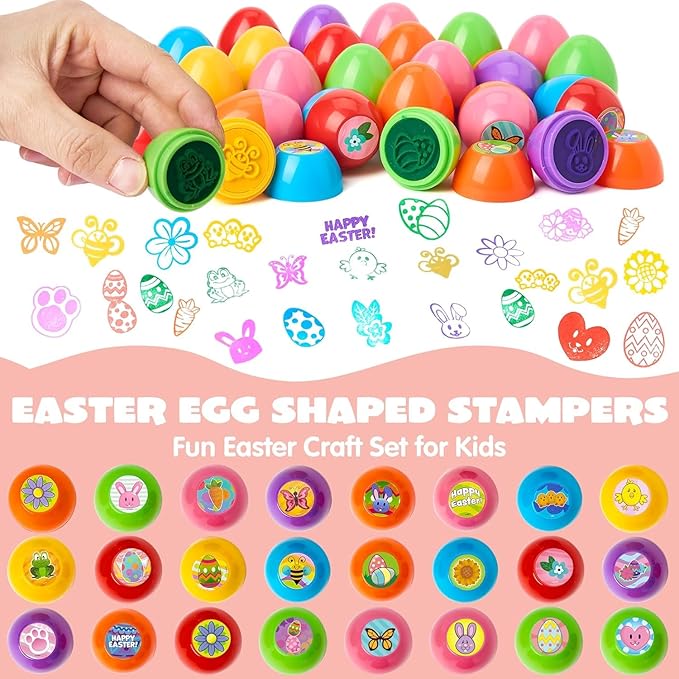 JOYIN 24Pcs Easter Egg Stampers Toys for Easter Eggs Hunt Game, Basket Stuffers Fillers, Stamps Gifts, Kids Party Favor, Classroom Prize Supplies