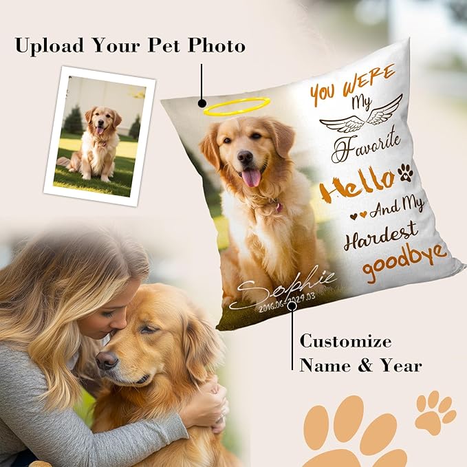 Pumkin Personalized Memorial Throw Pillow with Photo, Sympathy Gift for Pet Loss, Customized for Pet Lovers (Dog, Cat)