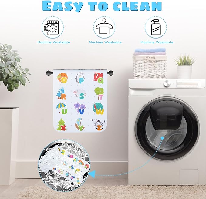 Baby Bath Mat for Tub Non Slip Kids Bathtub Mat Extra Long 40X16 Inch Toddler Bath Tub Shower Mat Anti Slip with Suction Cups & Drain Holes, Machine Washable (Alphabet)