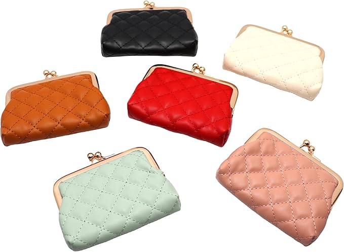 Coin Purse Vintage Bag Lock Wallet Buckle Kiss Lock change purse change holder wallet coin Leather coin wallet(D white)