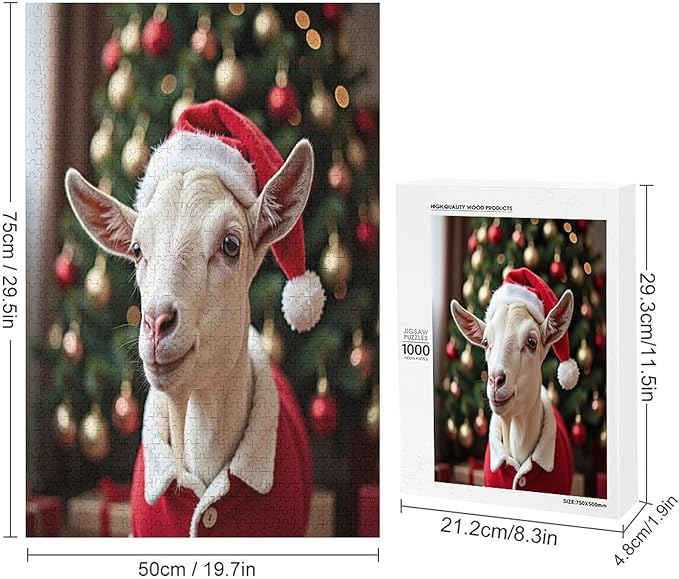Christmas Sweater Goat Wooden Puzzle 1000 Pieces Jigsaw Puzzles for Adults Puzzle Educational Toys Challenging Fun Games Gifts for Elders Kids Family and Friends