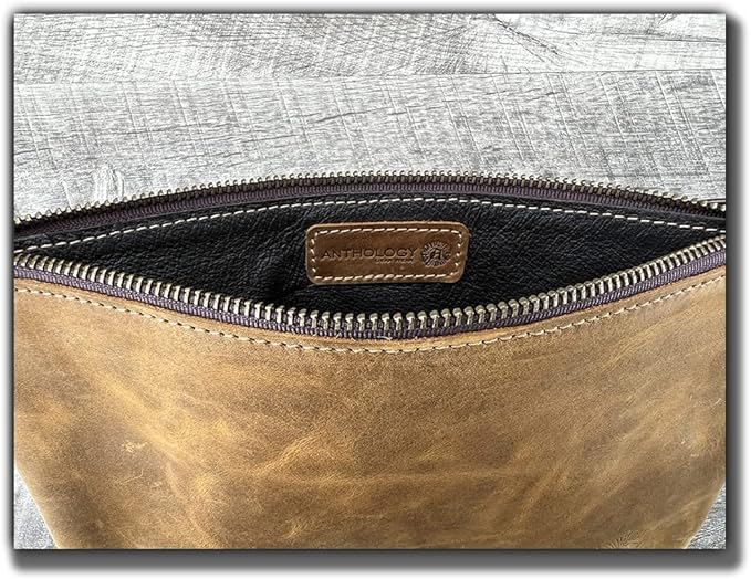 Leather Pouch with Zipper (Tobacco, 10.5" x 7")