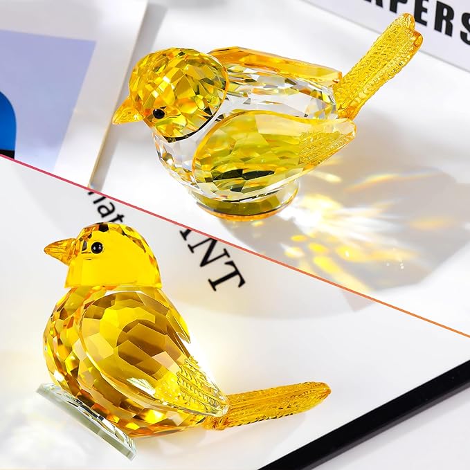 Ornalrist Crystal Yellow Clear Birds Figurines Handmade Collectible Animal Figurines Gifts for Him Son Table Home Decoration Paperweight for Women