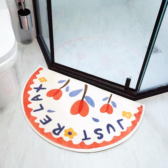 Washable Cute Bath mat for Bathroom,31x20 Half Circle Non-Slip Small Bath Rugs, Absorbent Quick Dry Bath mats, Plush Carpet for Bathtub, Boho Farmhouse Decor