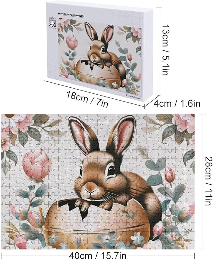 Wooden Puzzle - Easter Bunny Eggs Cute Rabbit Jigsaw Puzzles，Wooden Puzzles for Adults 300 Pieces Challenge Puzzles，Educational Games，Family Puzzles，Unique Gifts for Wall Art