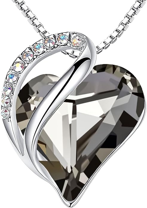 Leafael Valentine's Day Gift Necklaces for Women, Infinity Love Birthstone Heart Crystal Pendant, Birthday Anniversary Jewelry for Wife, Mom, and Her, Silver Plated, 18" + 2" Adjustable Chain