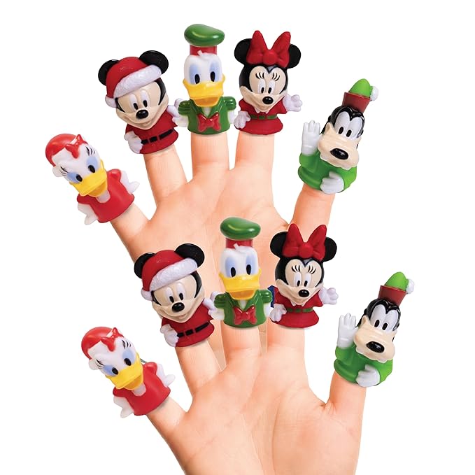 Disney Mickey and Friends 10 Piece Holiday Finger Puppet Set - Educational Play, Party Favors, Bath and Pool Toys, Snow Fun, Playtime Activities
