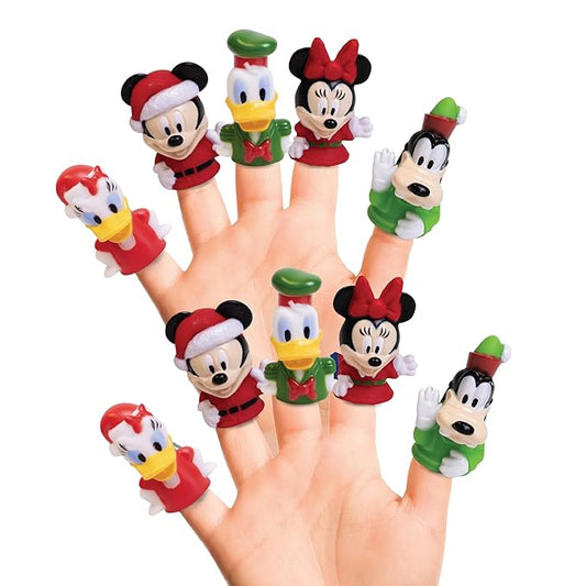 Disney Mickey and Friends 10 Piece Holiday Finger Puppet Set - Educational Play, Party Favors, Bath and Pool Toys, Snow Fun, Playtime Activities