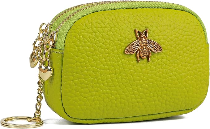 imeetu Women Leather Coin Purse, Small 2 Zippered Change Pouch Wallet