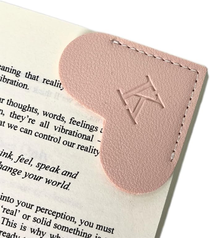 Personalized Leather Book Marks, Heart Bookmark, Unique Cute Handmade Letter Bookmarks Accessories for Reading Women, Teacher, Student, Book Lovers Book Mark Gifts (Pink, K)