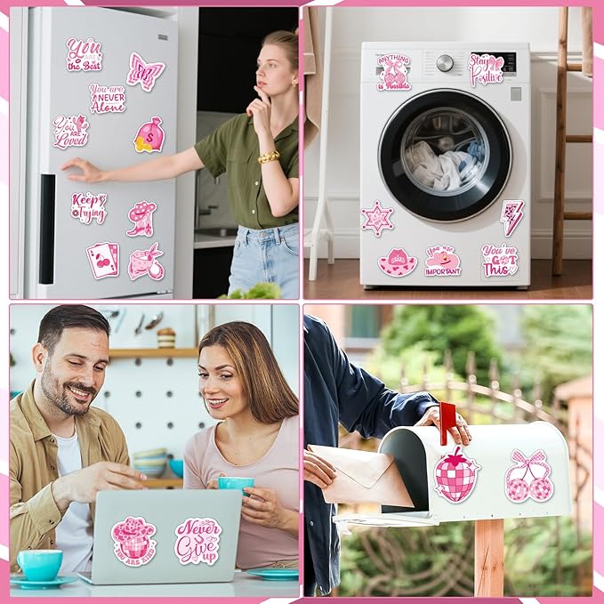 Pink Inspirational Refrigerator Magnet - 20 Pcs Motivational Locker Magnets for Girls Mental Health Encouragement Fridge Magnetic Stickers for Home Office Kitchen Whiteboard Decor
