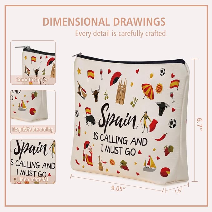 Inspired Spain Travel Gift: Perfect Small Makeup Bag Spain Is Calling And I Must Go For Teen Girl & Women Travellers.Ideal Trip Gift Cosmetic Bag For Travel, Parties, Birthdays, Christmas